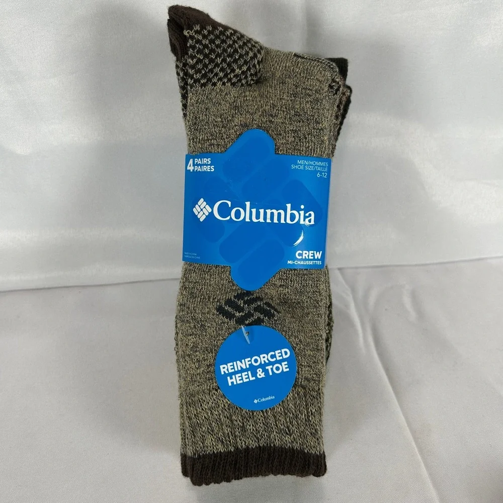 Columbia Mens Crew Socks 4 Pack Brown Green Khaki Shoe Size 6-12 RCS022MMEAS54PR
